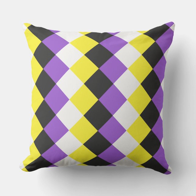 Non-binary pride colours chequered pattern cushion (Front)