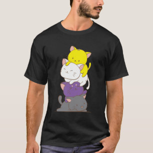 Non Binary Pride Flag Cute Cat Anime Art Kawaii Cl T-Shirt