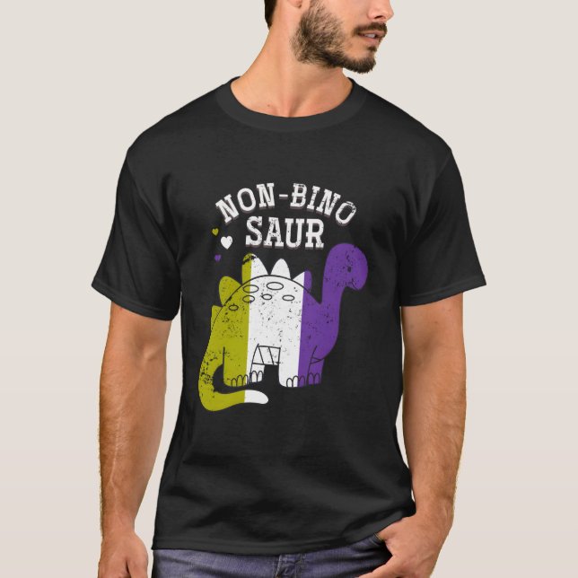 Non Binary Pride Flag Dinsoaur Non Binary T-Shirt (Front)