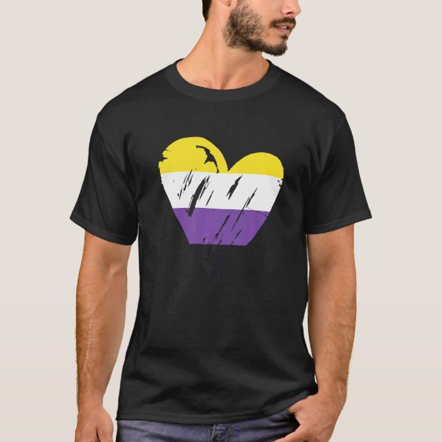 Non Binary Pride Flag Non Binary Heart Flag T-Shirt (Front)