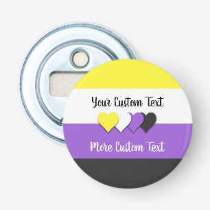 Non-binary pride flag with hearts bottle opener