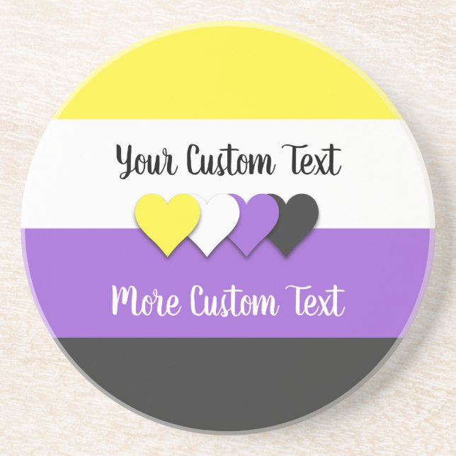 Non-binary pride flag with hearts coaster (Front)