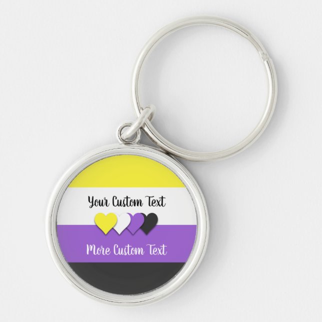 Non-binary pride flag with hearts key ring (Front)