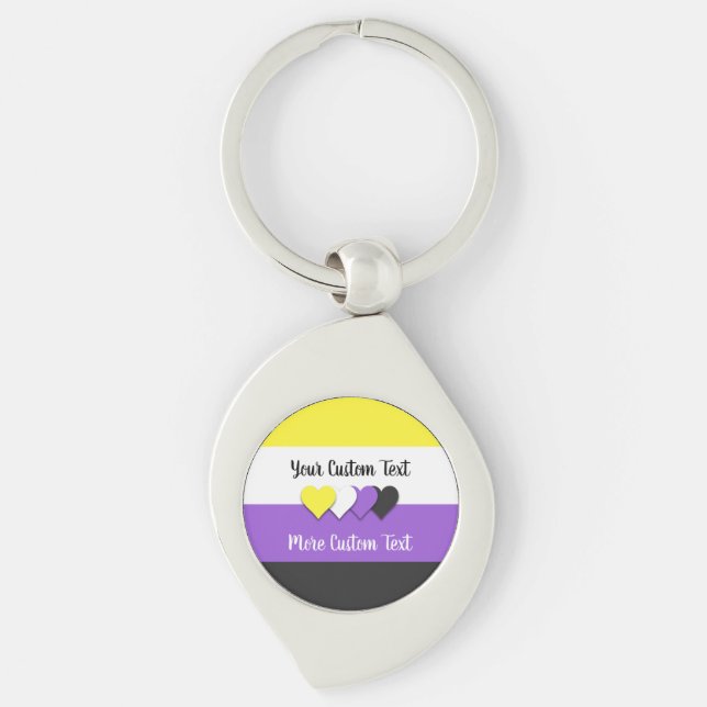 Non-binary pride flag with hearts keychain (Front)