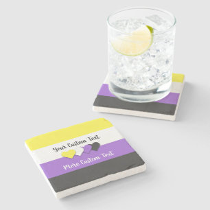Non-binary pride flag with hearts stone coaster