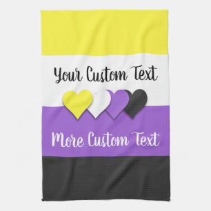 Non-binary pride flag with hearts tea towel