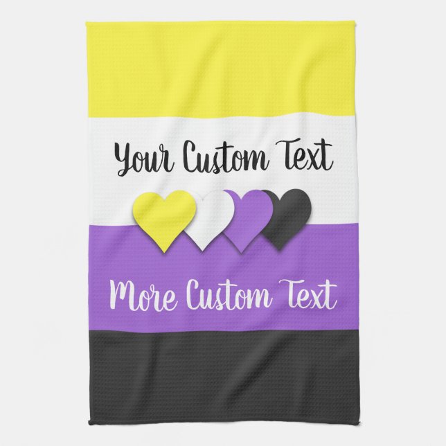 Non-binary pride flag with hearts tea towel (Vertical)