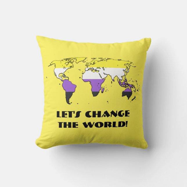 Non-Binary  Pride Map of The World Throw Pillow (Front)