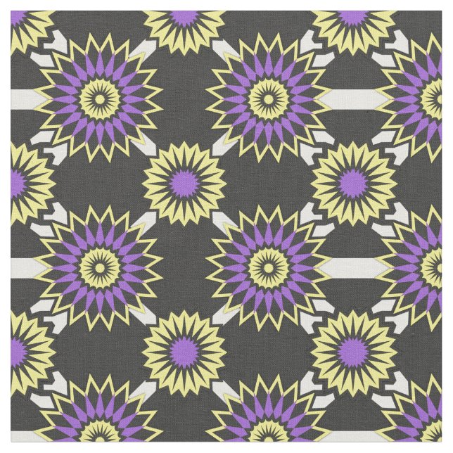Non-Binary Pride seamless black floral pattern Fabric (Close Up)