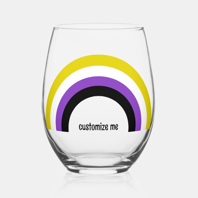Non-Binary Rainbow Non Binary Pride Flag Stemless Wine Glass (Front)