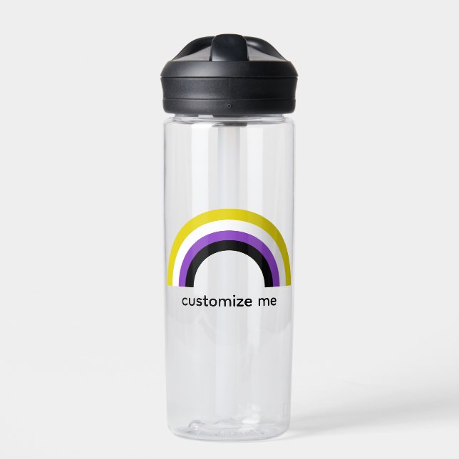 Non Binary Rainbow Pride Flag Personalised  Water Bottle (Front)