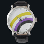 Non Binary Rainbow Pride Personalised Watch<br><div class="desc">The non binary colours of yellow,  white,  purple,  and black create the cool rainbow on this fun custom pride watch. They Them wristwatch for a nonbinary friend in the genderqueer community.</div>