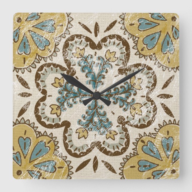 Non-Embellished Batik Square II Square Wall Clock (Front)