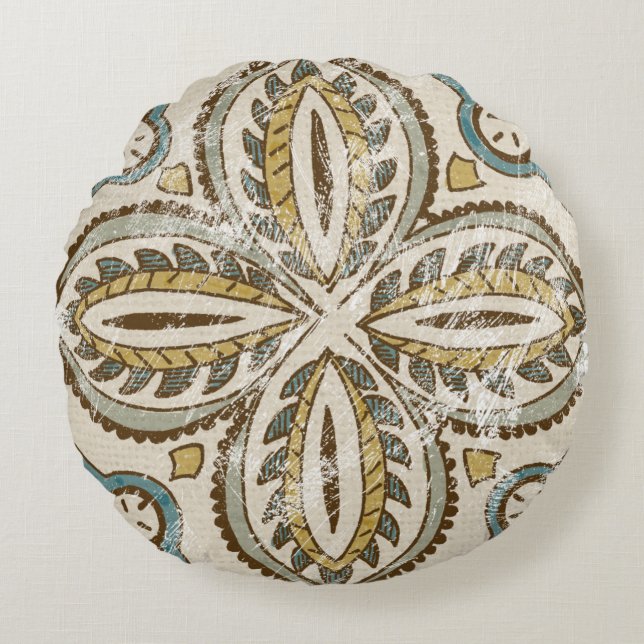 Non-Embellished Batik Square III Round Cushion (Front)