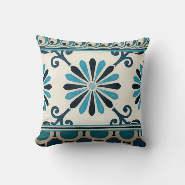 Non-Embellished Indigo Frieze II Cushion (Front)