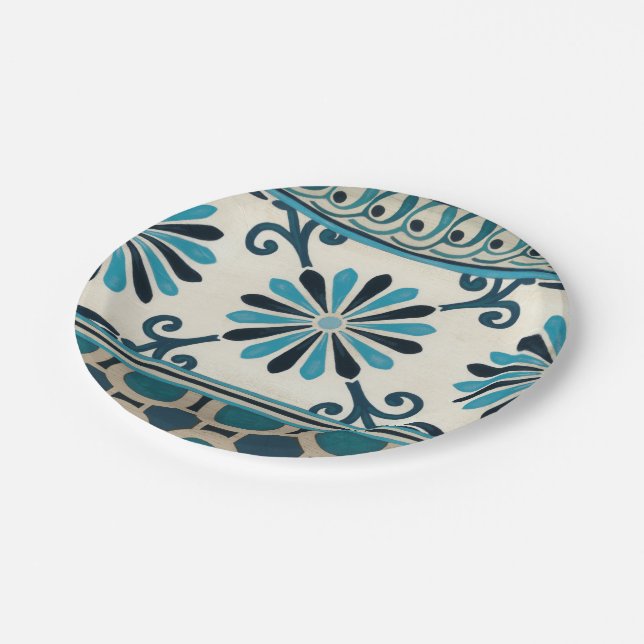Non-Embellished Indigo Frieze II Paper Plate (Angled)