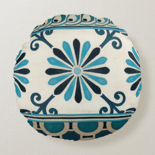 Non-Embellished Indigo Frieze II Round Cushion