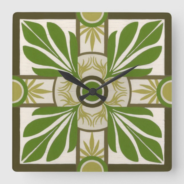 Non-Embellished Palm Motif I Square Wall Clock (Front)