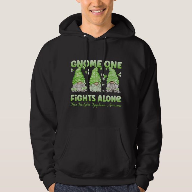 Non Hodgkin Lymphoma Cancer Lime Ribbon Gnome Hoodie (Front)