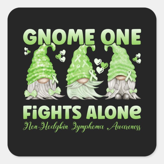 Non Hodgkin Lymphoma Cancer Lime Ribbon Gnome Square Sticker (Front)