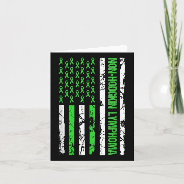 Non Hodgkin Lymphoma Flag Lime Green Ribbon Card (Front)