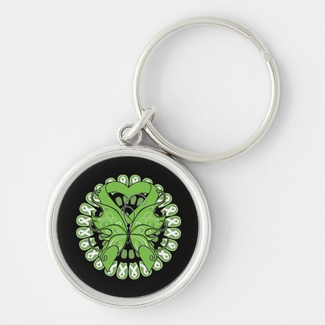 Non-Hodgkins Lymphoma Butterfly Circle of Ribbons Key Ring (Front)