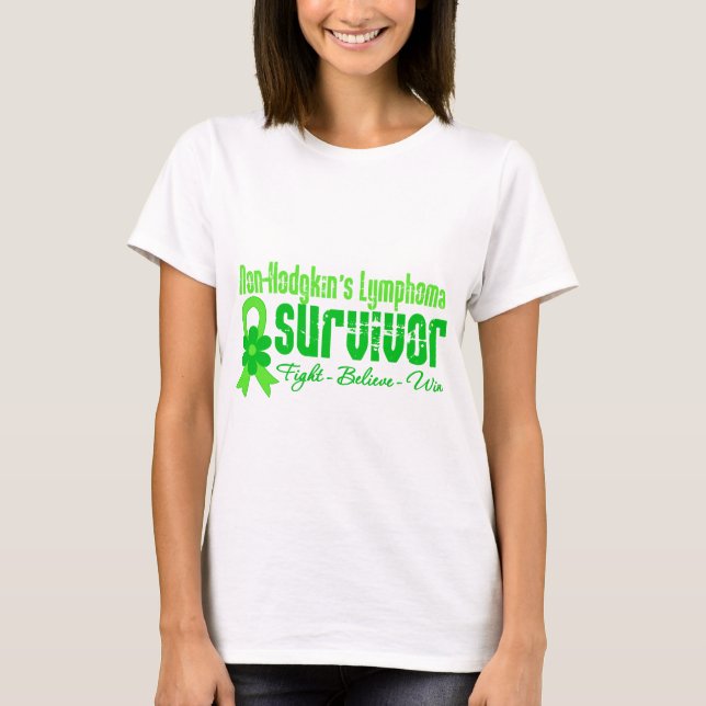 Non Hodgkins Lymphoma Survivor Flower Ribbon T-Shirt (Front)