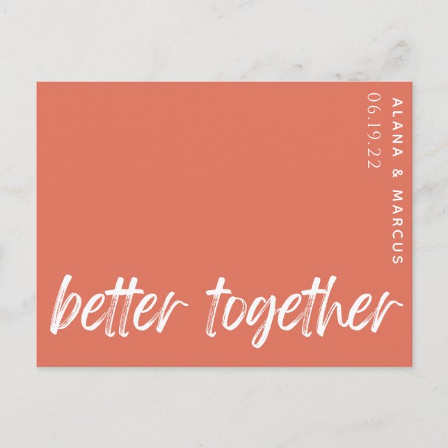 non photo better together save the date terracotta announcement postcard (Front)