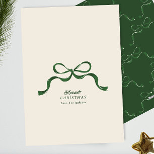 non photo christmas green modern retro bow holiday card