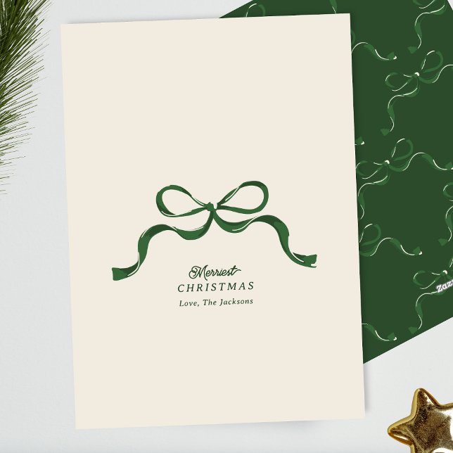 non photo christmas green modern retro bow holiday card (Creator Uploaded)