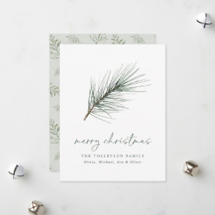 Non Photo Christmas Simple Watercolor Greenery Holiday Card