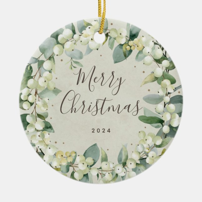 Non-Photo Custom Snowberry Christmas Ceramic Ornament (Front)