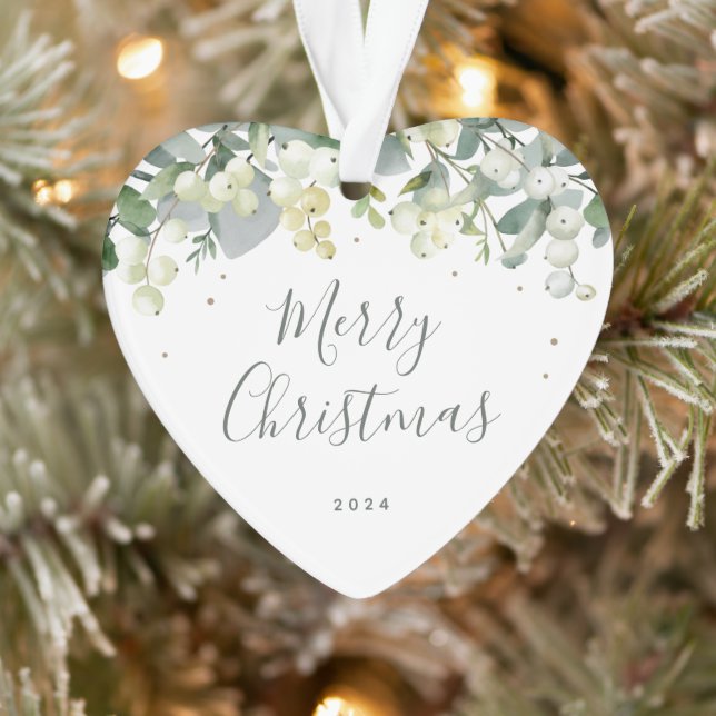 Non-Photo Custom Snowberry Heart Shaped Christmas  Ornament (Tree)