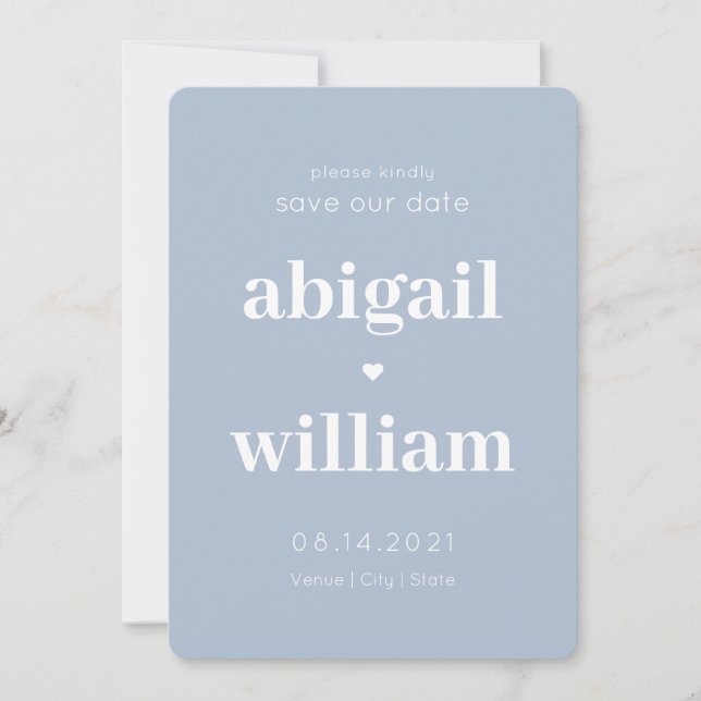 Non Photo Dusty Blue Simple Modern Minimalist  Save The Date (Front)