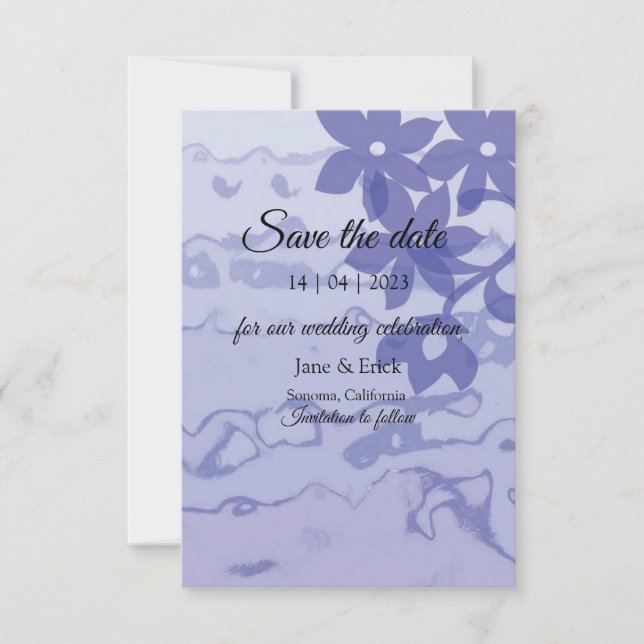 Non Photo Elegant Blue Floral Save the Date (Front)