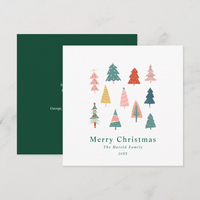 Non Photo Elegant Green Christmas Trees Card (Front/Back)