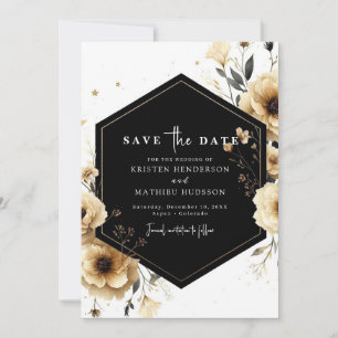 Non-Photo Floral Gold and Black Wedding Save The Date