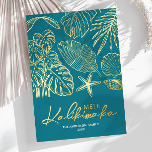 Non-Photo Mele Kalikimaka Tropical Christmas Foil Holiday Card