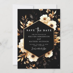 Non-Photo Romance Gold and Black Wedding Save The Date