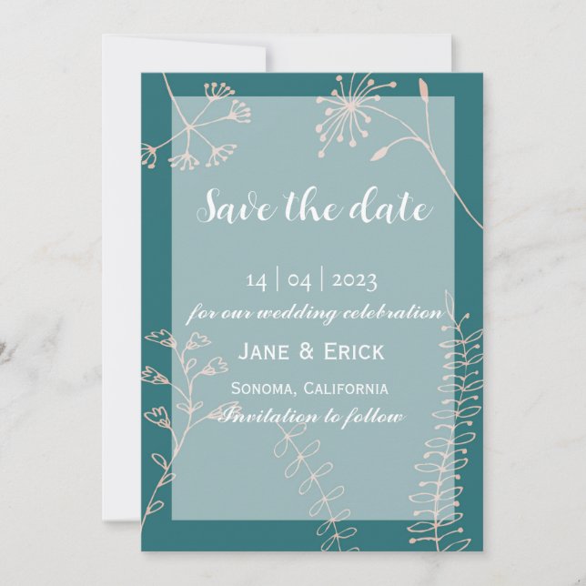 Non Photo Simple Greenish Blue Wild Flower  Save The Date (Front)
