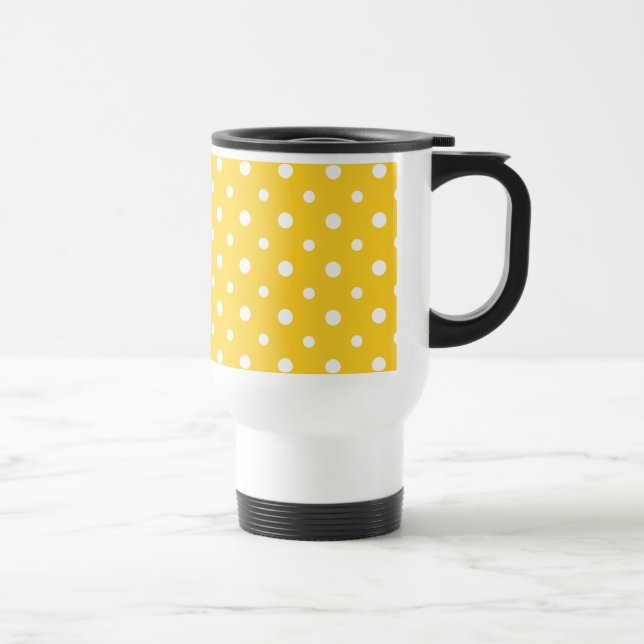 Non-spill Travel Mug: White Jumbo Polkas on Yellow Travel Mug (Right)