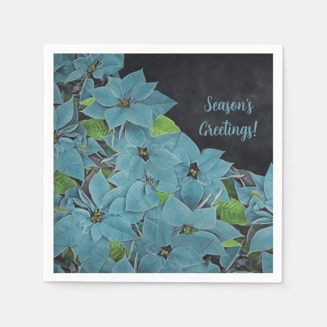 Non-traditional Blue Poinsettia Holiday Napkin (Front)