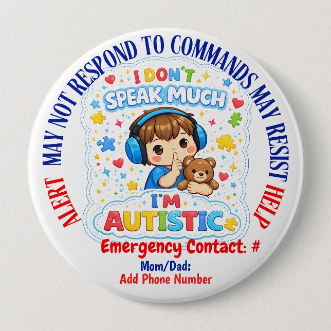 Non Verbal Autism alert pin badge  (Front)