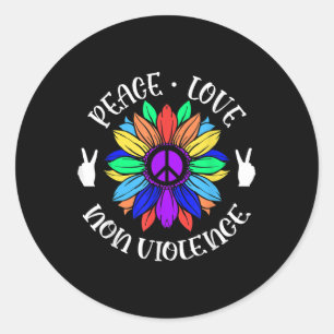 Non Violence Peace Love Sign Sunflower Graphic Classic Round Sticker