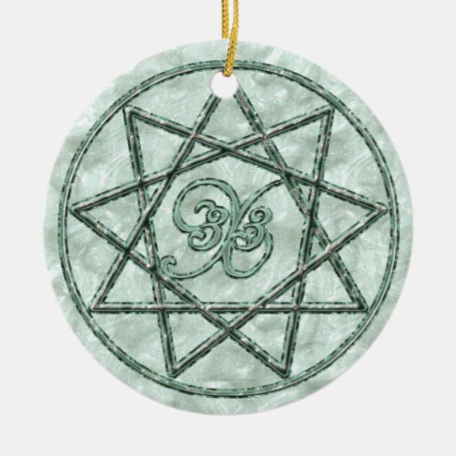 Nonagram in Stone Ceramic Tree Decoration (Front)