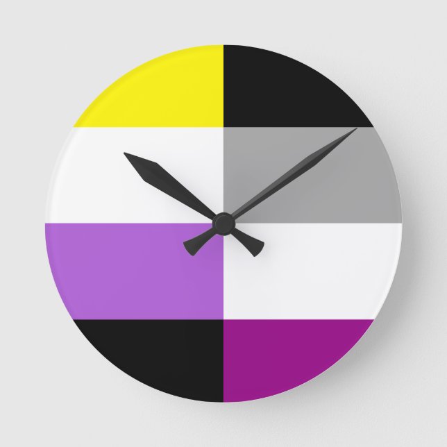 Nonbinary Asexual Dual Pride Flag Round Clock (Front)