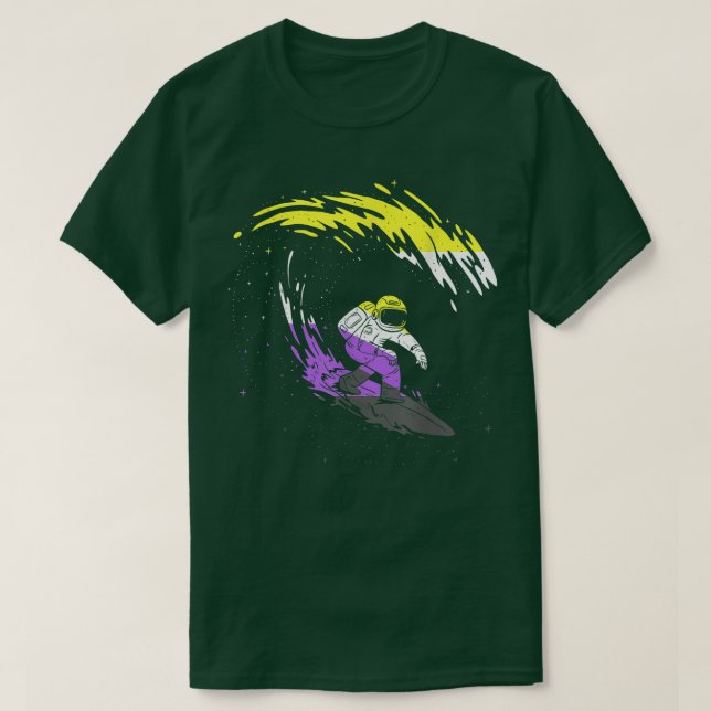 Nonbinary Astronaut Surfing Nonbinary Flag Genderf T-Shirt (Design Front)