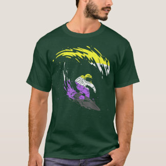 Nonbinary Astronaut Surfing Nonbinary Flag Genderf T-Shirt