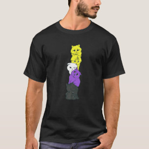 Nonbinary Cats Pride Nonbinary Flag Colours T-Shirt