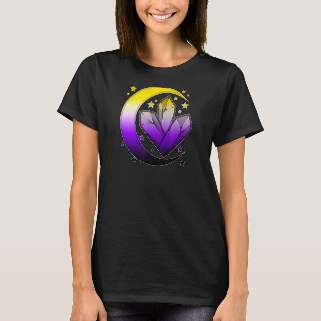 Nonbinary Celestial Spiritual Enby Pride Moon Boho T-Shirt (Front)